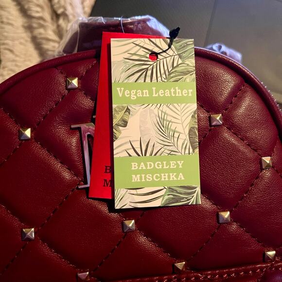 Badgley Mischka Mini Backpack Burgundy Studded Quilted New With Tags - Picture 7 of 8